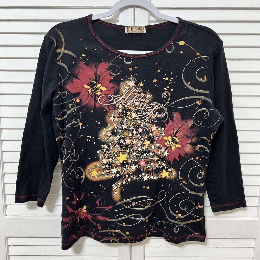 Blue Canyon Christmas Bling Tree Vintage Holiday sweater top Size XL